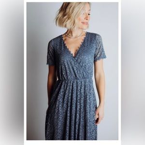 NWOT Baltic Born Venice Lace Maxi Dress Slate Blue Medium Never Worn!